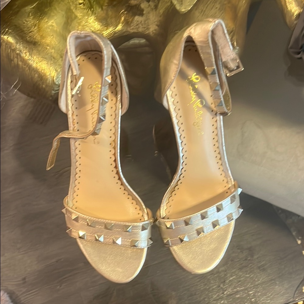 Lilly Pulitzer Gold Heels with Studded Ankle Strap